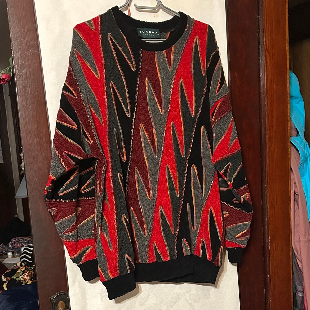 Vintage Tundra Canada Mens Biggie 90s Knit 3D Textured Heavy Sweater Man’s L